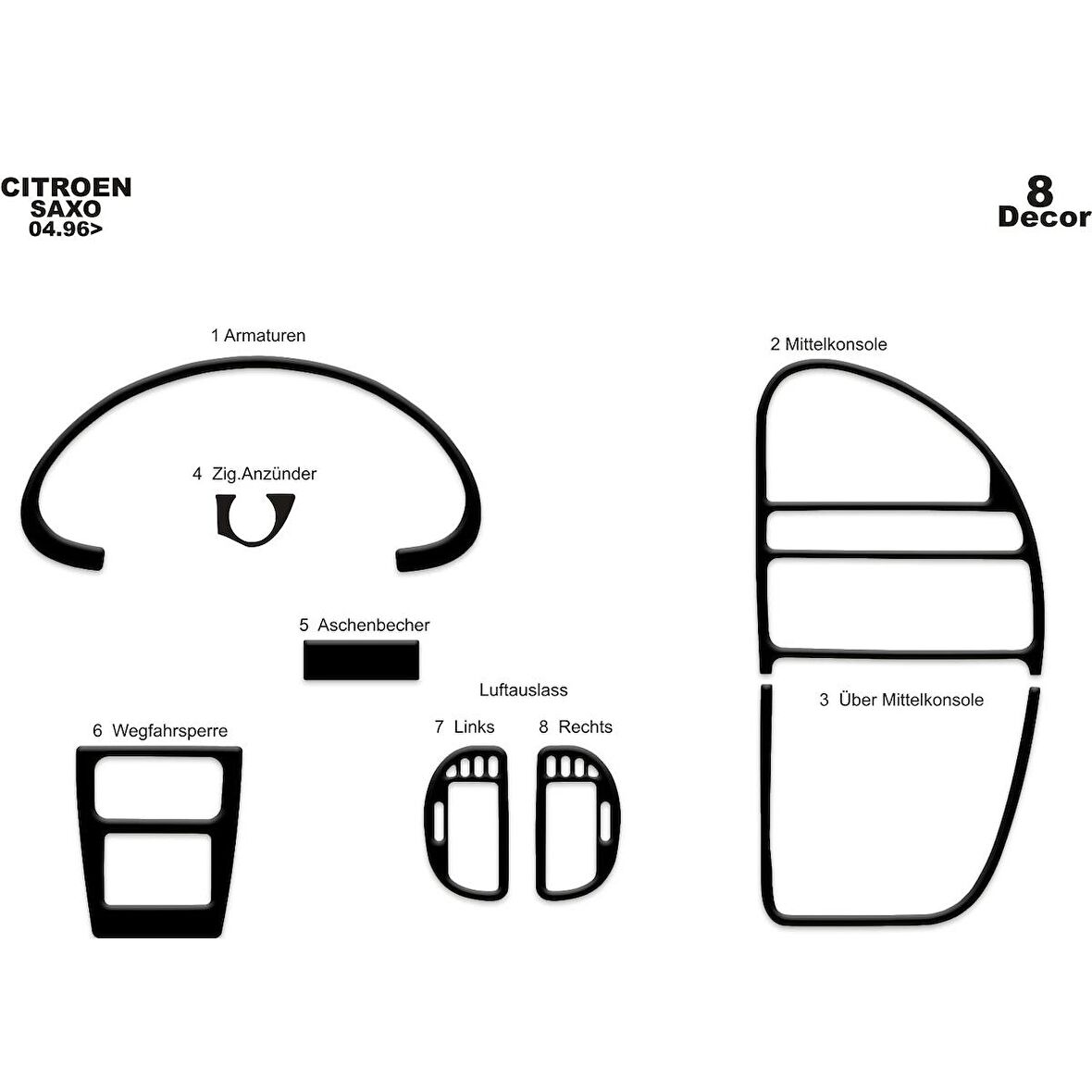 Meriç® Citroen Saxo Ön Torpido Kaplama 8 Parça 1996-1999