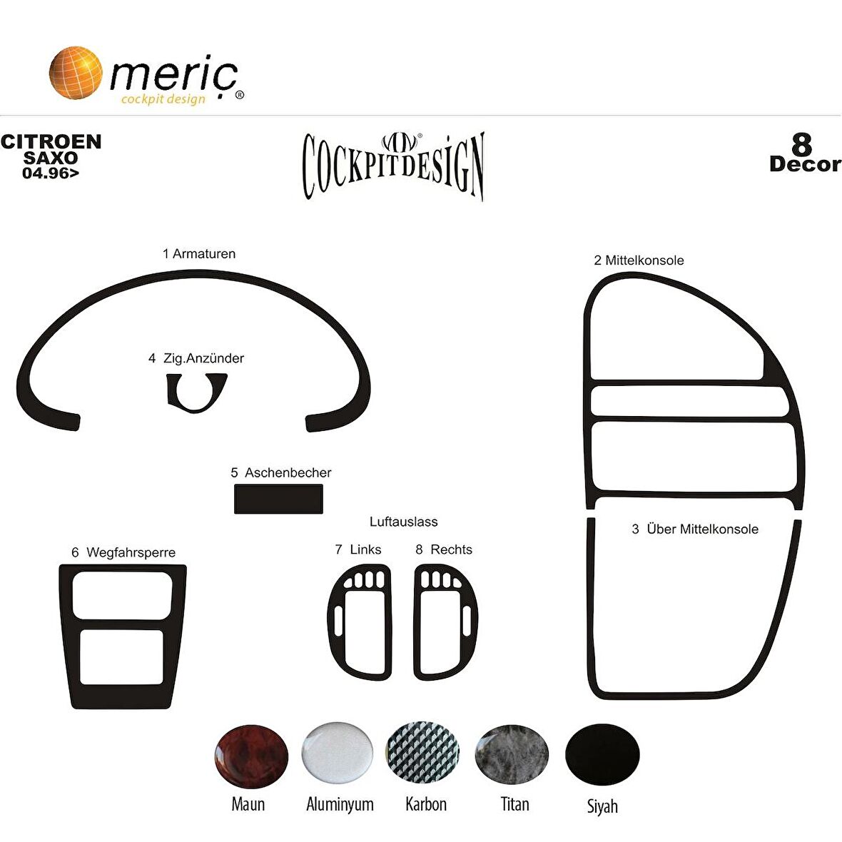 Meriç® Citroen Saxo Ön Torpido Kaplama 8 Parça 1996-1999