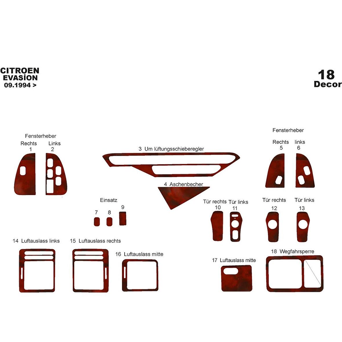 Meriç® Citroen Evasion Ön Torpido Kaplama 18 Parça 1994-2002