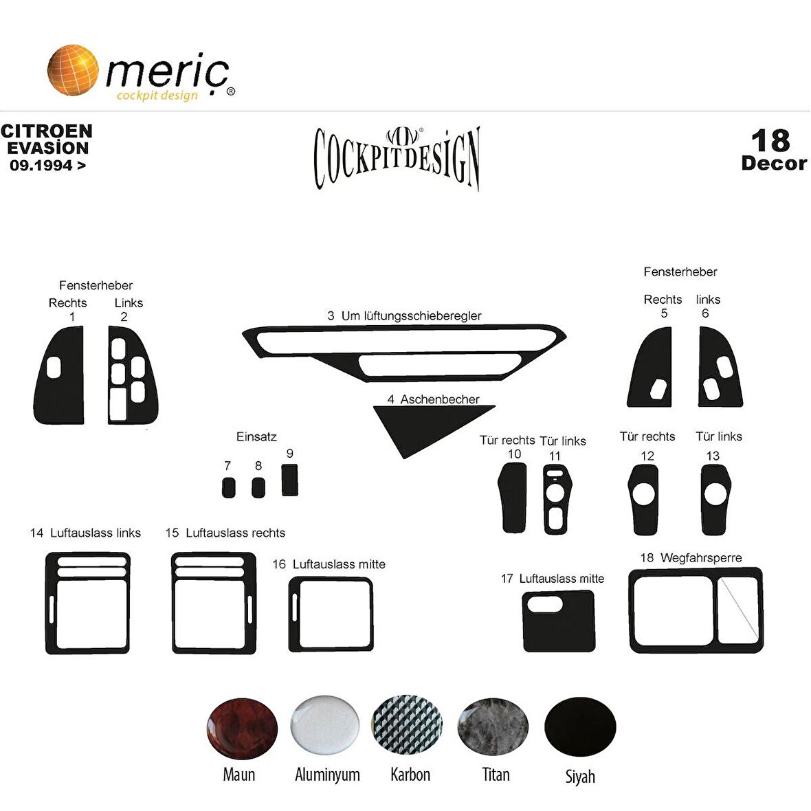 Meriç® Citroen Evasion Ön Torpido Kaplama 18 Parça 1994-2002