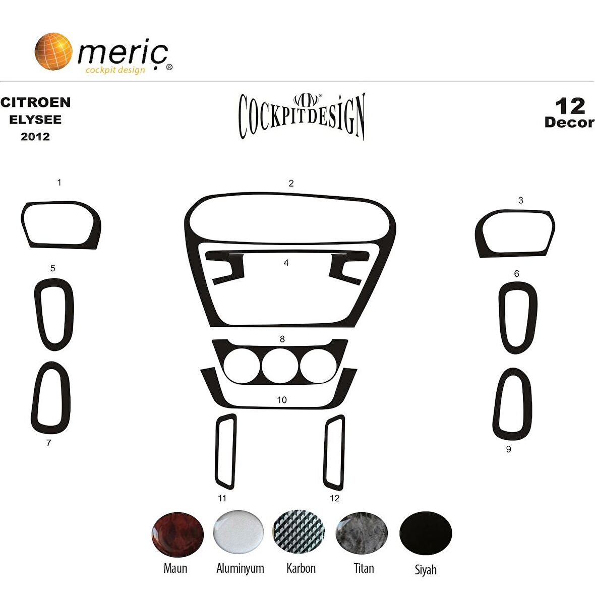 Meriç® Citroen Elysee Ön Torpido Kaplama 12 Parça 2012-›