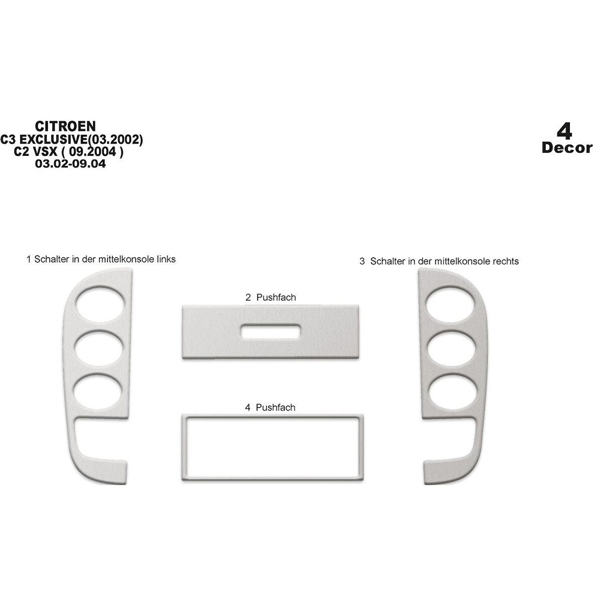Meriç® Citroen C2 / C3 Ön Torpido Kaplama 4 Parça 2002-2004