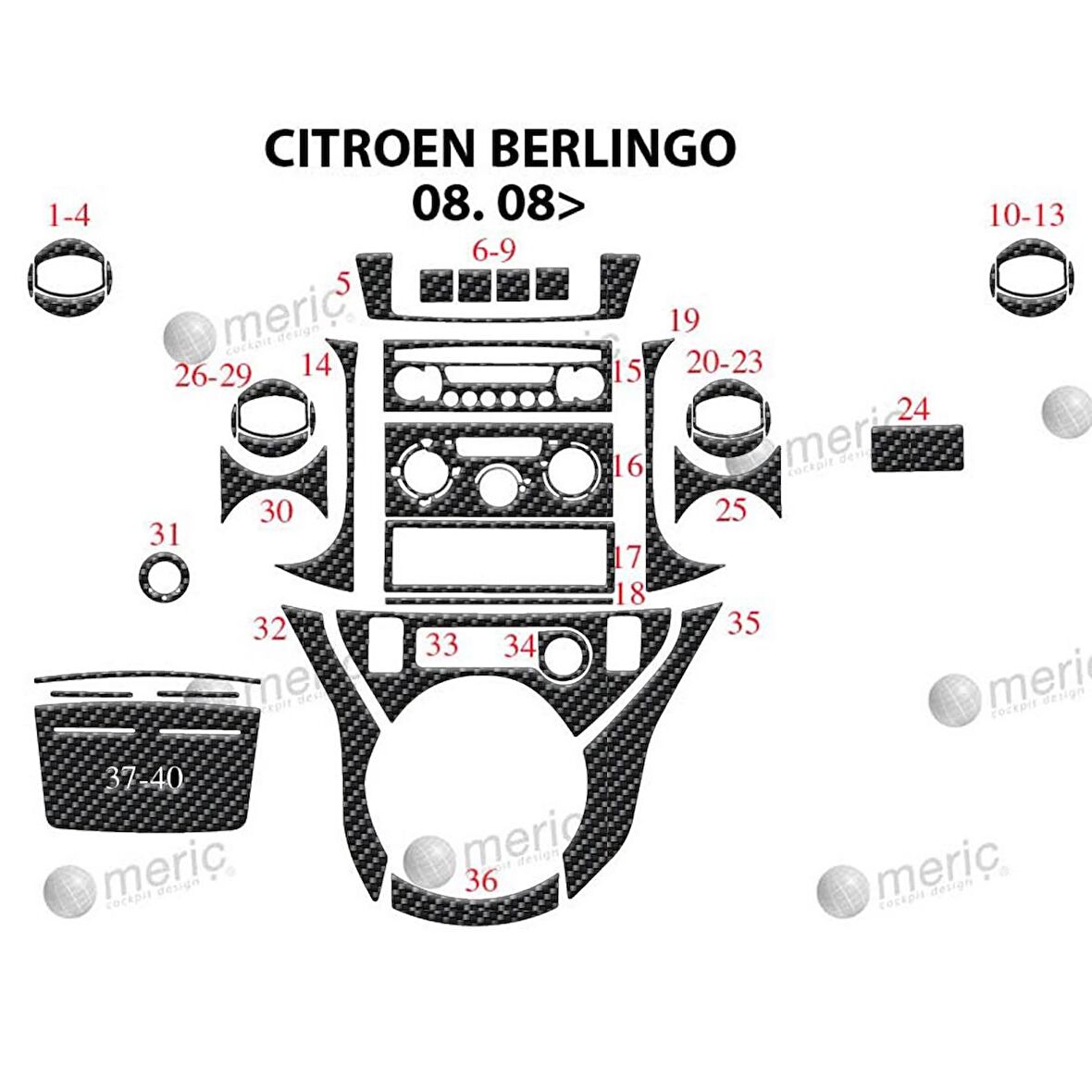 Meriç® Citroen Berlingo Ön Torpido Kaplama 40 Parça 2008-2018