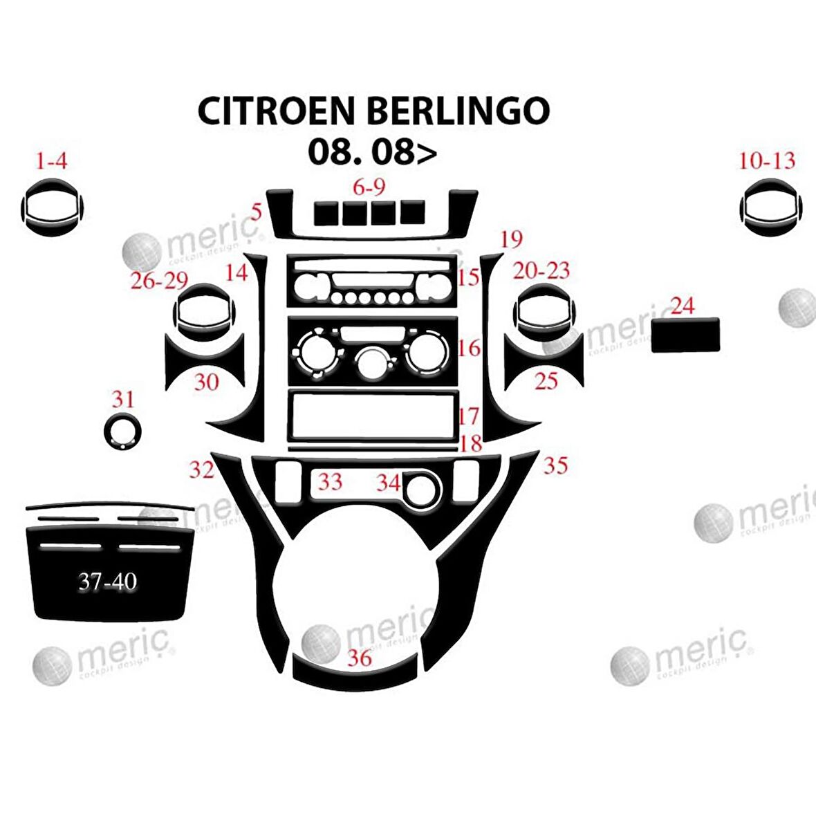 Meriç® Citroen Berlingo Ön Torpido Kaplama 40 Parça 2008-2018