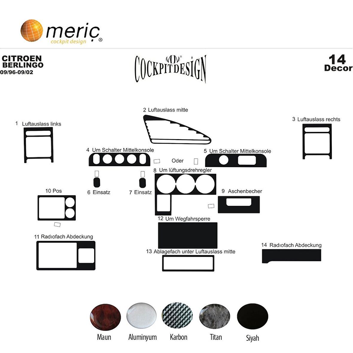 Meriç® Citroen Berlingo Ön Torpido Kaplama 14 Parça 1996-2002