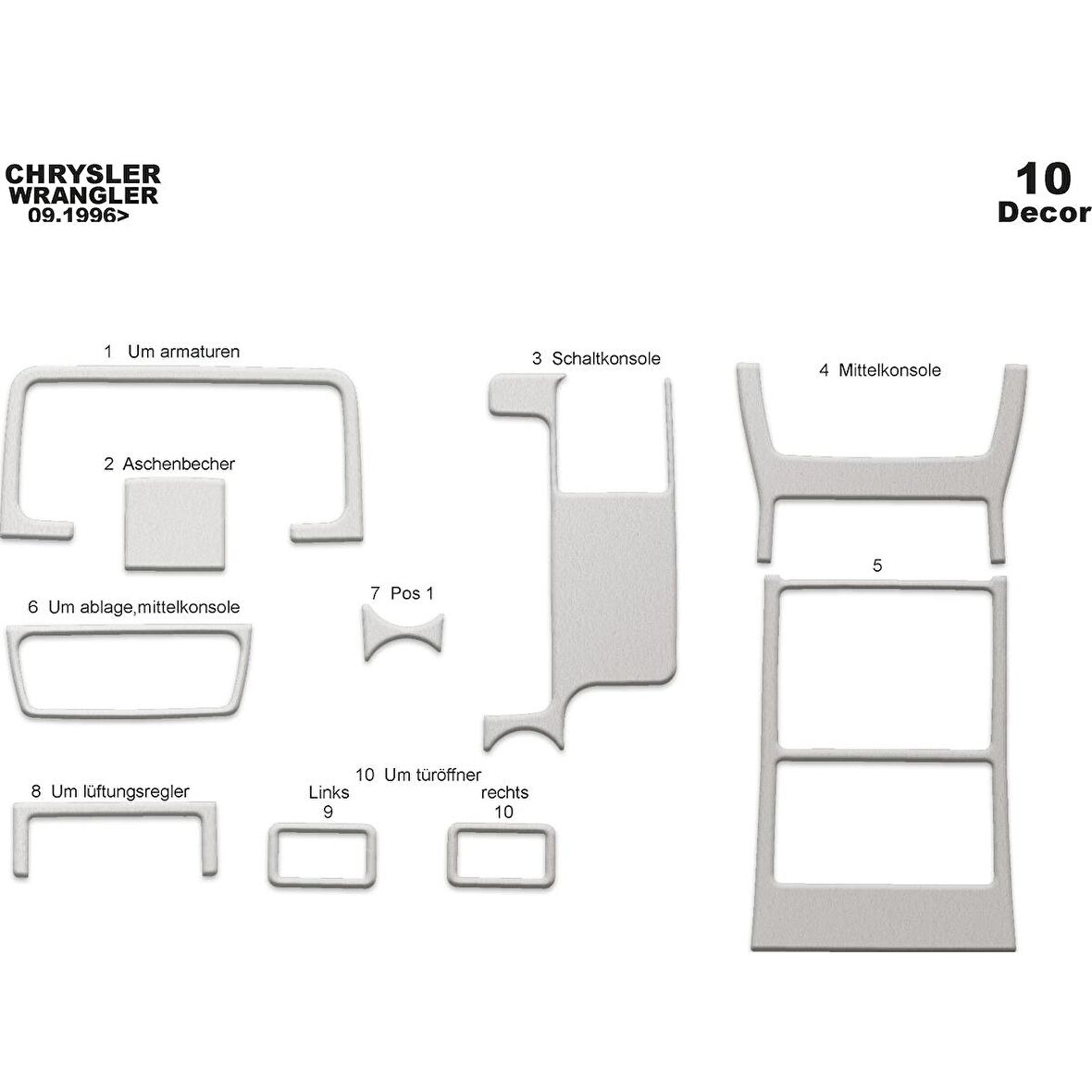 Meriç® Chrysler Wrangler Ön Torpido Kaplama 10 Parça 1996-2004