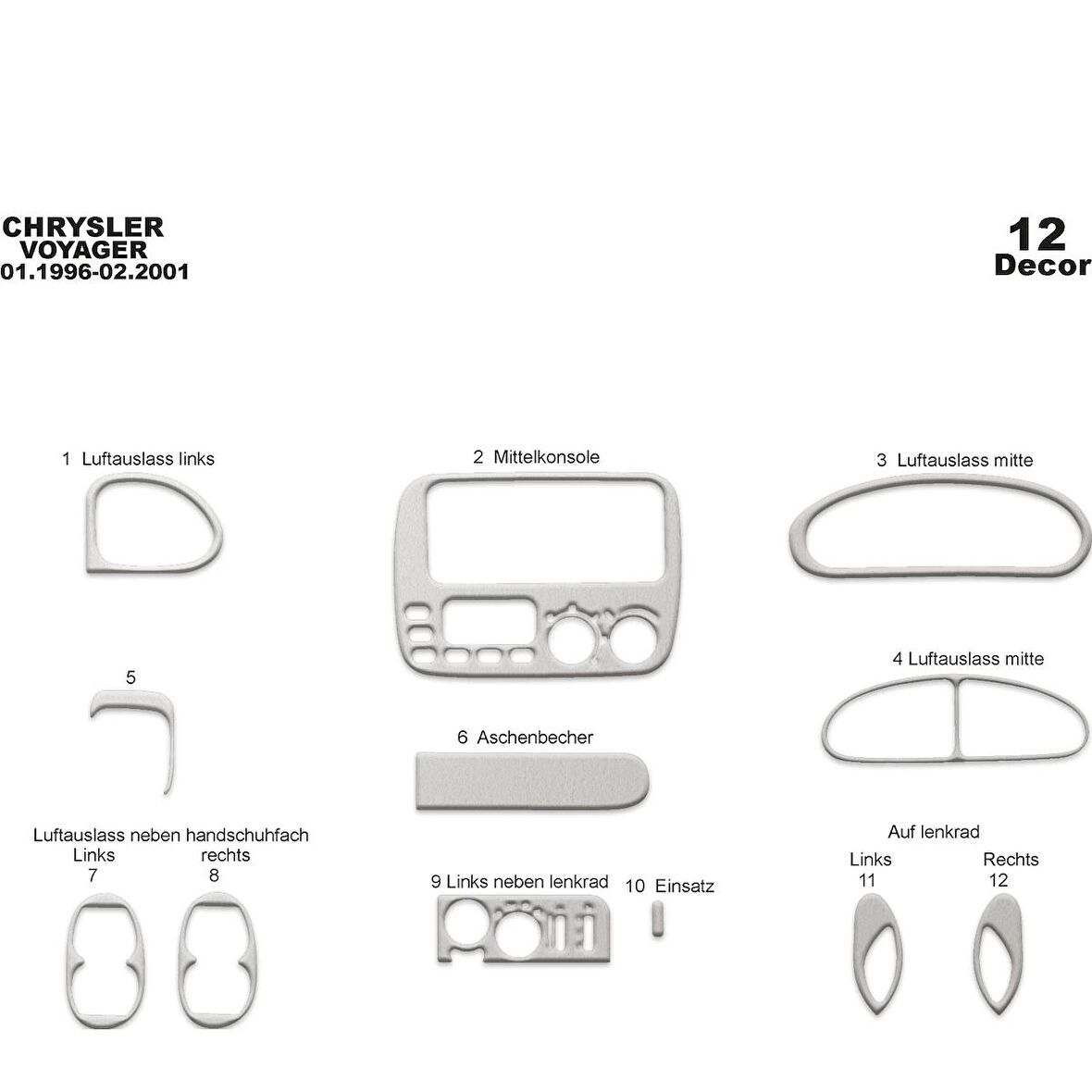 Meriç® Chrysler Voyager Ön Torpido Kaplama 12 Parça 1996-2001