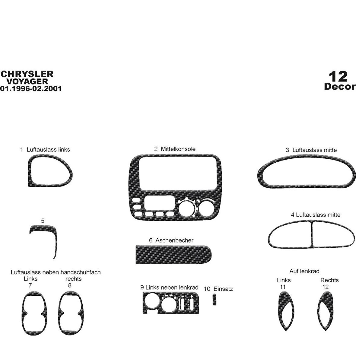 Meriç® Chrysler Voyager Ön Torpido Kaplama 12 Parça 1996-2001