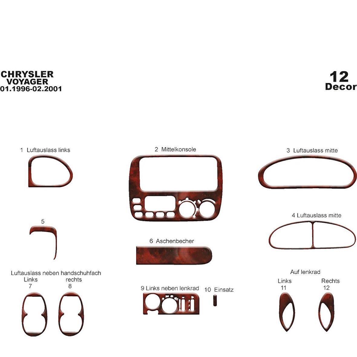 Meriç® Chrysler Voyager Ön Torpido Kaplama 12 Parça 1996-2001