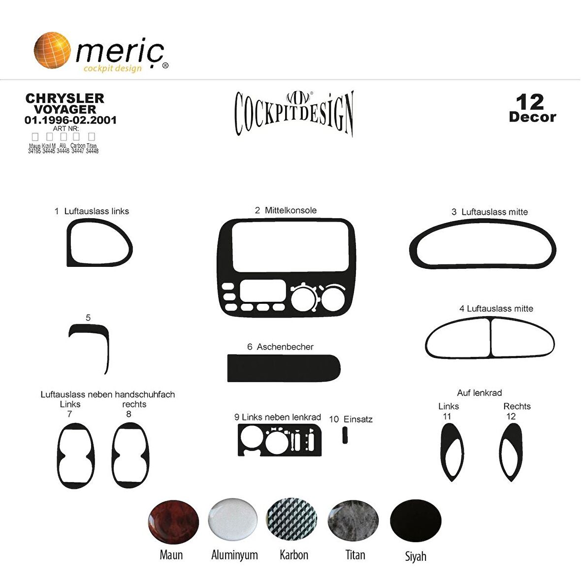Meriç® Chrysler Voyager Ön Torpido Kaplama 12 Parça 1996-2001
