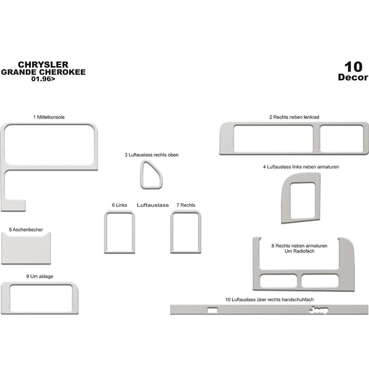 Meriç® Chrysler Grand Cherokee Ön Torpido Kaplama 10 P. 1996-1999