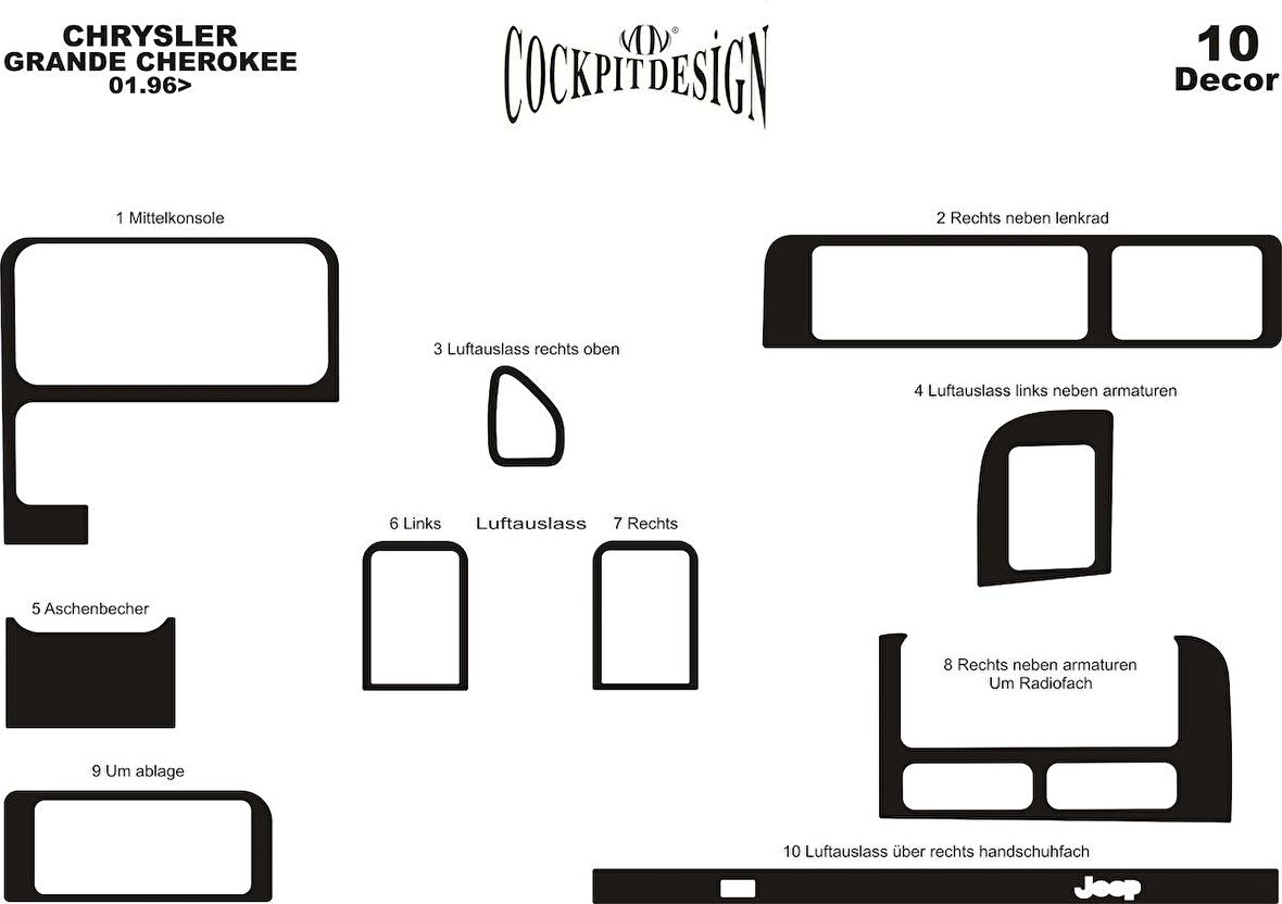 Meriç® Chrysler Grand Cherokee Ön Torpido Kaplama 10 P. 1996-1999