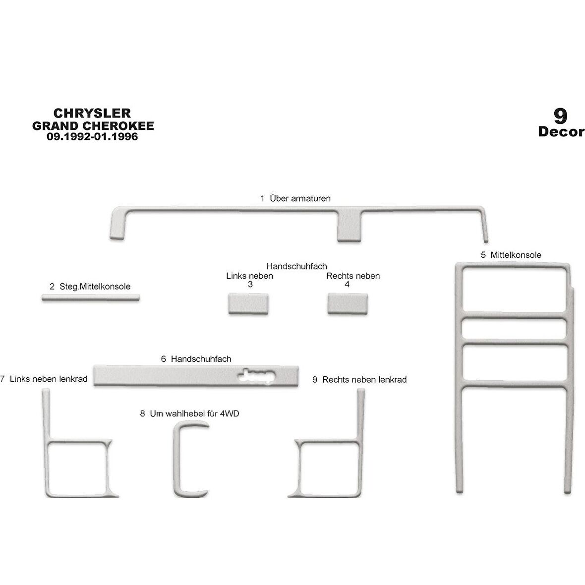 Meriç® Chrysler Grand Cherokee Ön Torpido Kaplama 9 P. 1992-1996