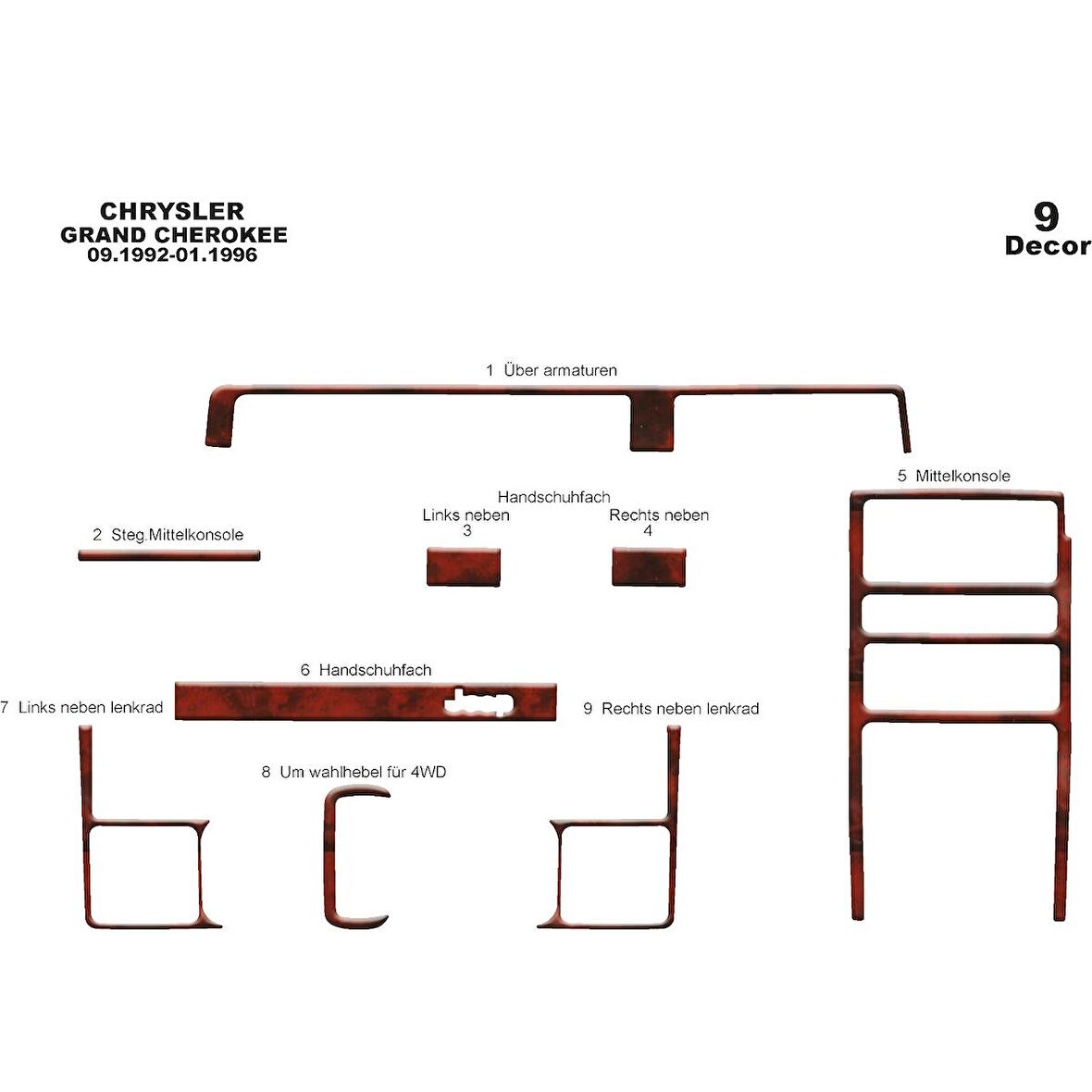 Meriç® Chrysler Grand Cherokee Ön Torpido Kaplama 9 P. 1992-1996