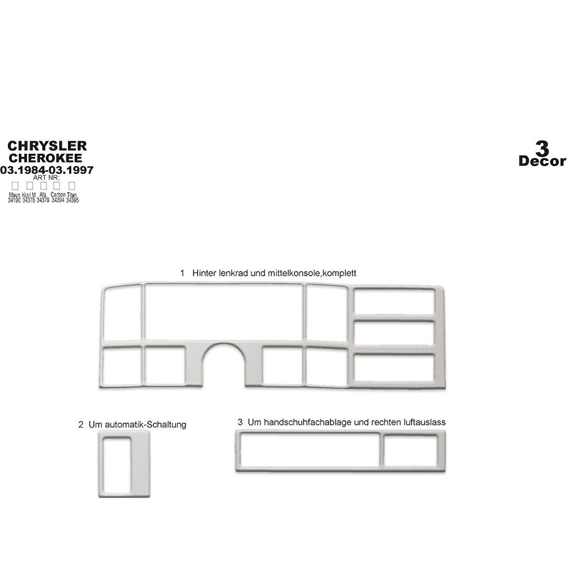 Meriç® Chrysler Cherokee Ön Torpido Kaplama 3 Parça 1984-1997