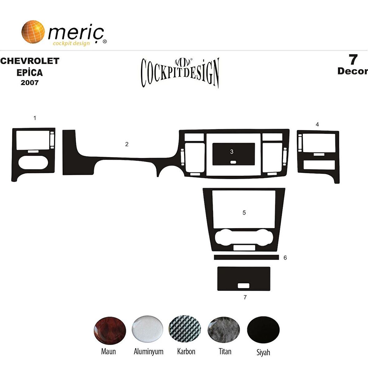 Meriç® Chevrolet Epica Ön Torpido Kaplama 7 Parça 2007-2013