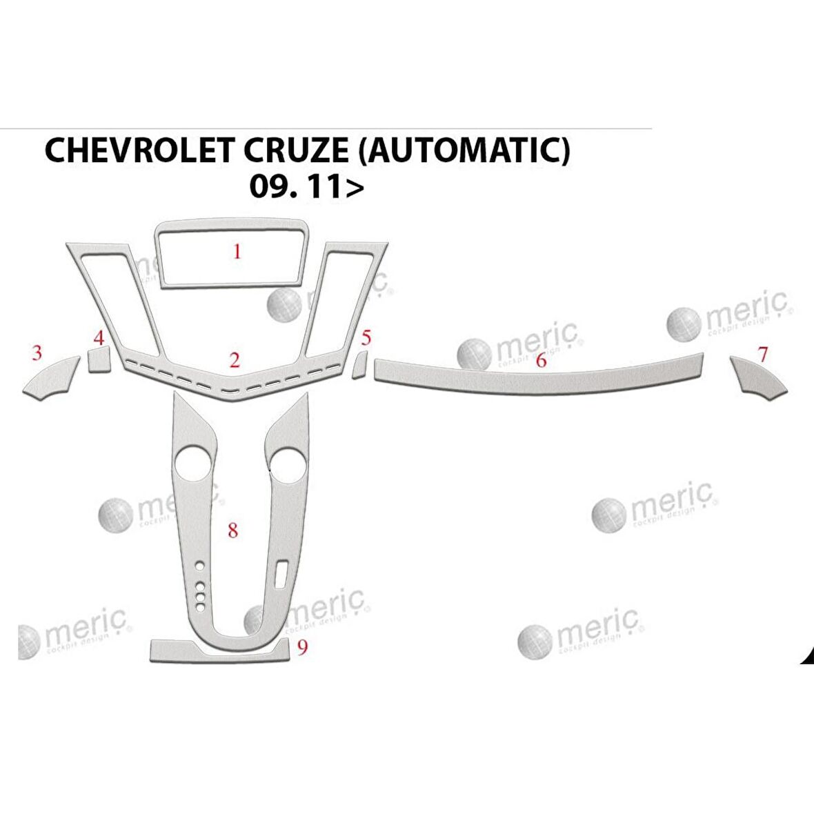 Meriç® Chevrolet Cruze Ön Torpido Kaplama (Otm) 9 Parça 2011-2016