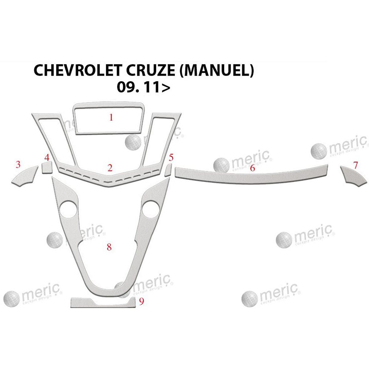Meriç® Chevrolet Cruze Ön Torpido Kaplama (Manuel) 9 Parça 2011-›