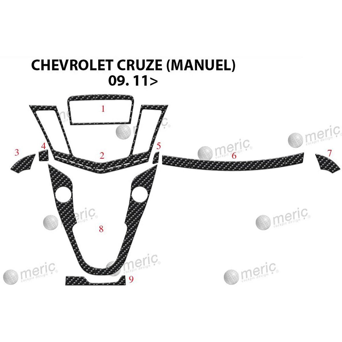 Meriç® Chevrolet Cruze Ön Torpido Kaplama (Manuel) 9 Parça 2011-›