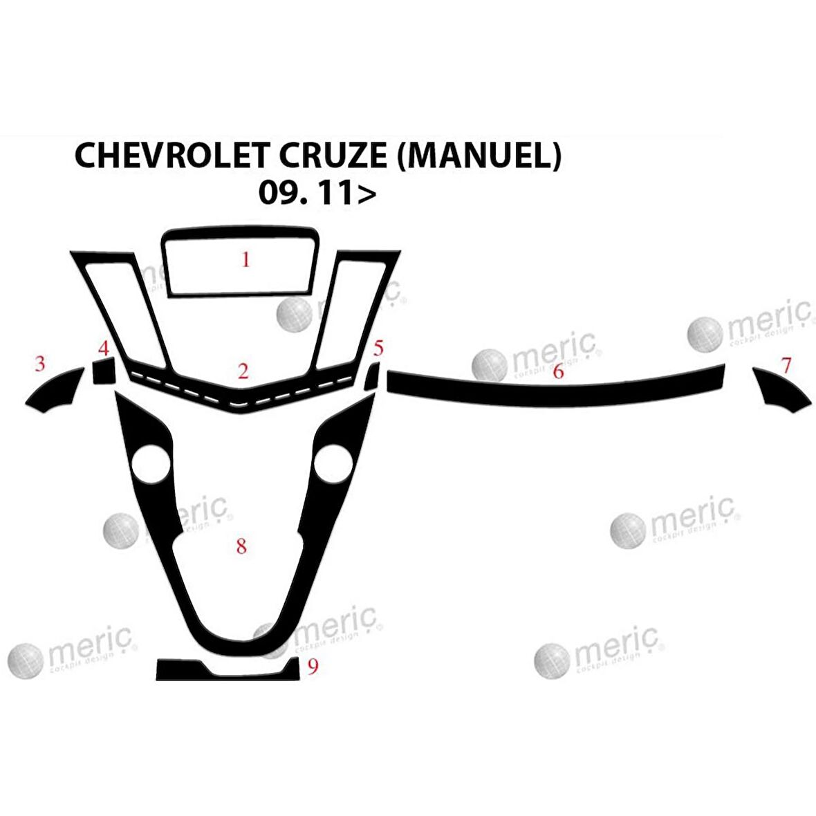 Meriç® Chevrolet Cruze Ön Torpido Kaplama (Manuel) 9 Parça 2011-›