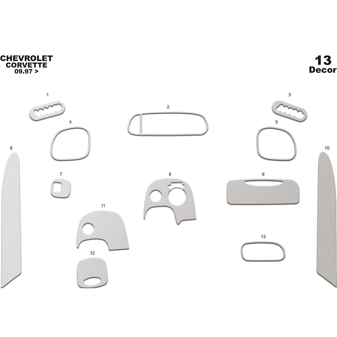 Meriç® Chevrolet Corvette Ön Torpido Kaplama 13 Parça 1997-2005