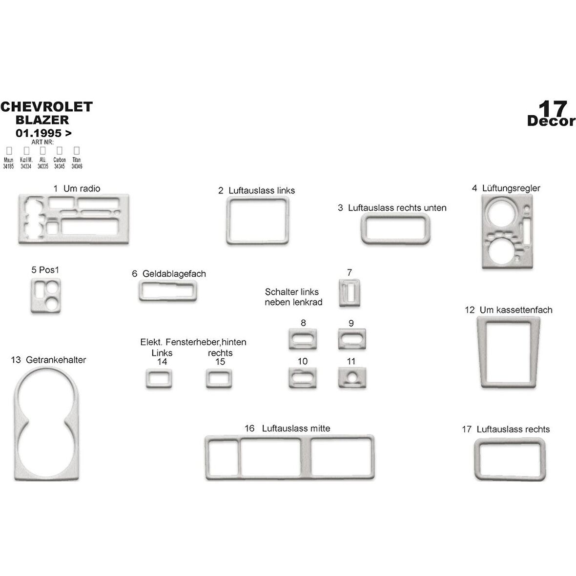 Meriç® Chevrolet Blazer Ön Torpido Kaplama 17 Parça 1995-2003