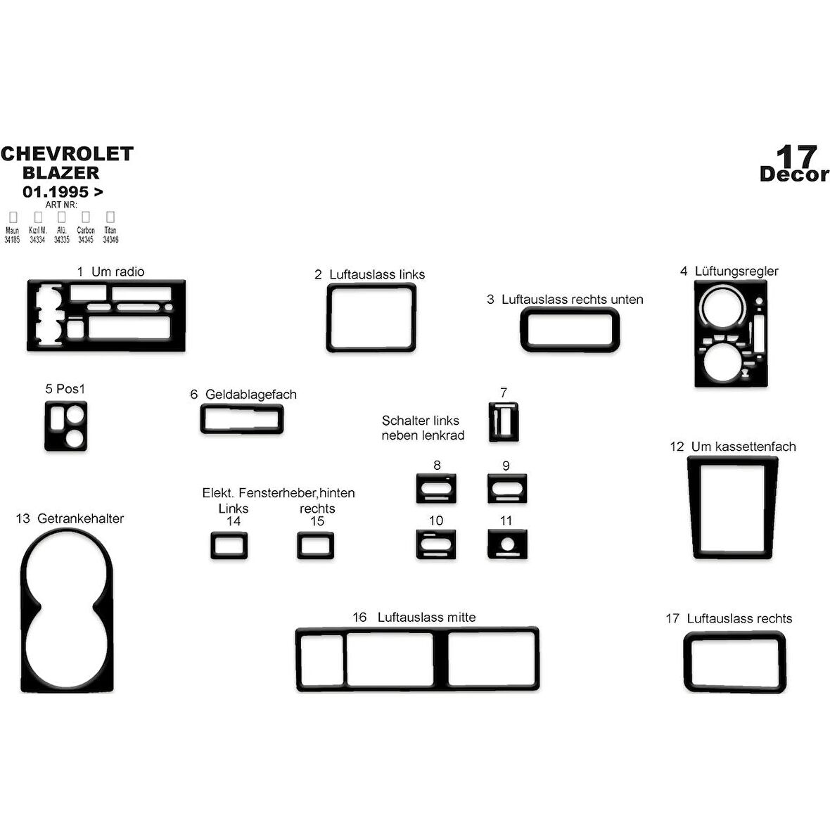 Meriç® Chevrolet Blazer Ön Torpido Kaplama 17 Parça 1995-2003