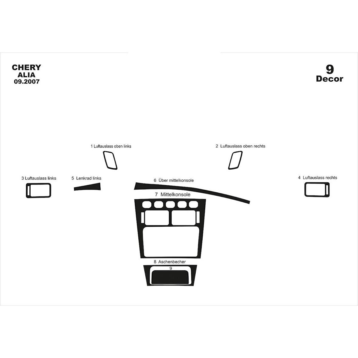 Meriç® Chery Alia Ön Torpido Kaplama 9 Parça 2007-2015