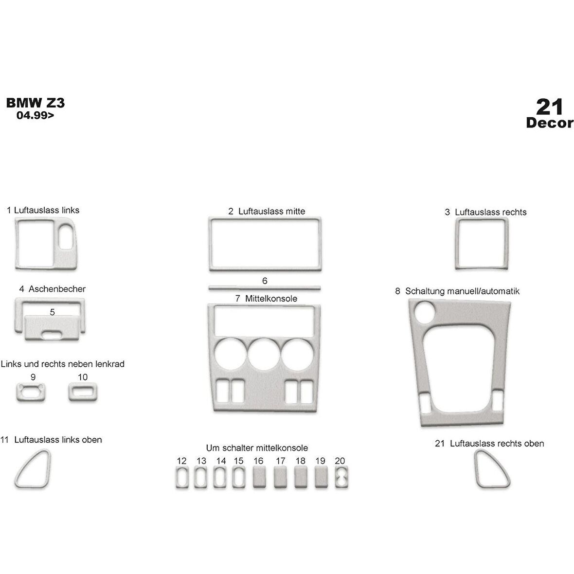Meriç® Bmw Z3 Ön Torpido Kaplama 21 Parça 1999-2005