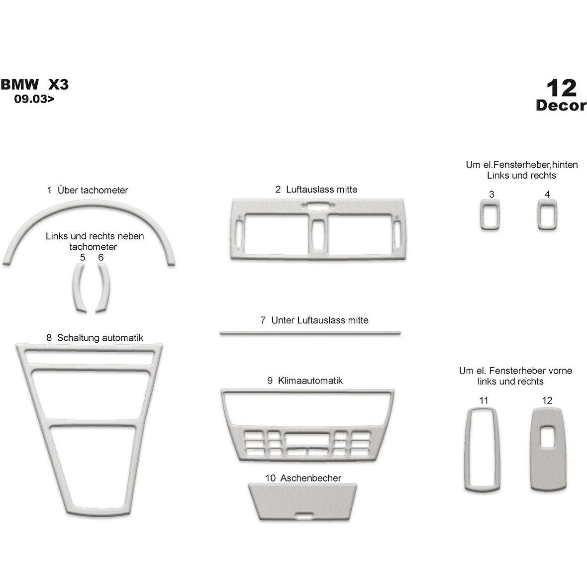Meriç® Bmw X3 Ön Torpido Kaplama 12 Parça 2003-2009