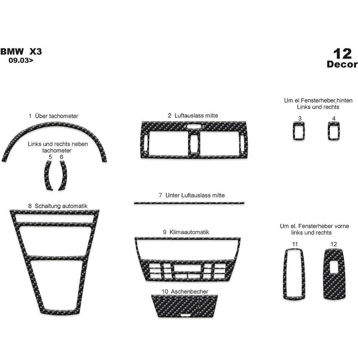 Meriç® Bmw X3 Ön Torpido Kaplama 12 Parça 2003-2009