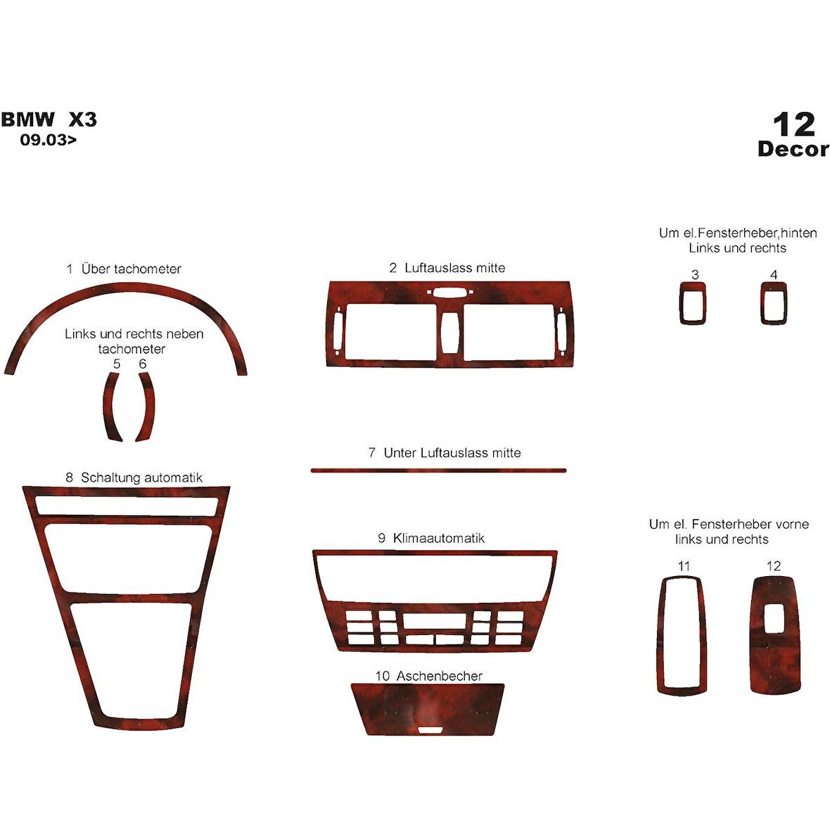 Meriç® Bmw X3 Ön Torpido Kaplama 12 Parça 2003-2009