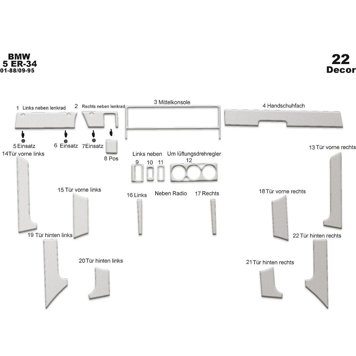 Meriç® Bmw 5 E34 Ön Torpido Kaplama 22 Parça 1988-1995