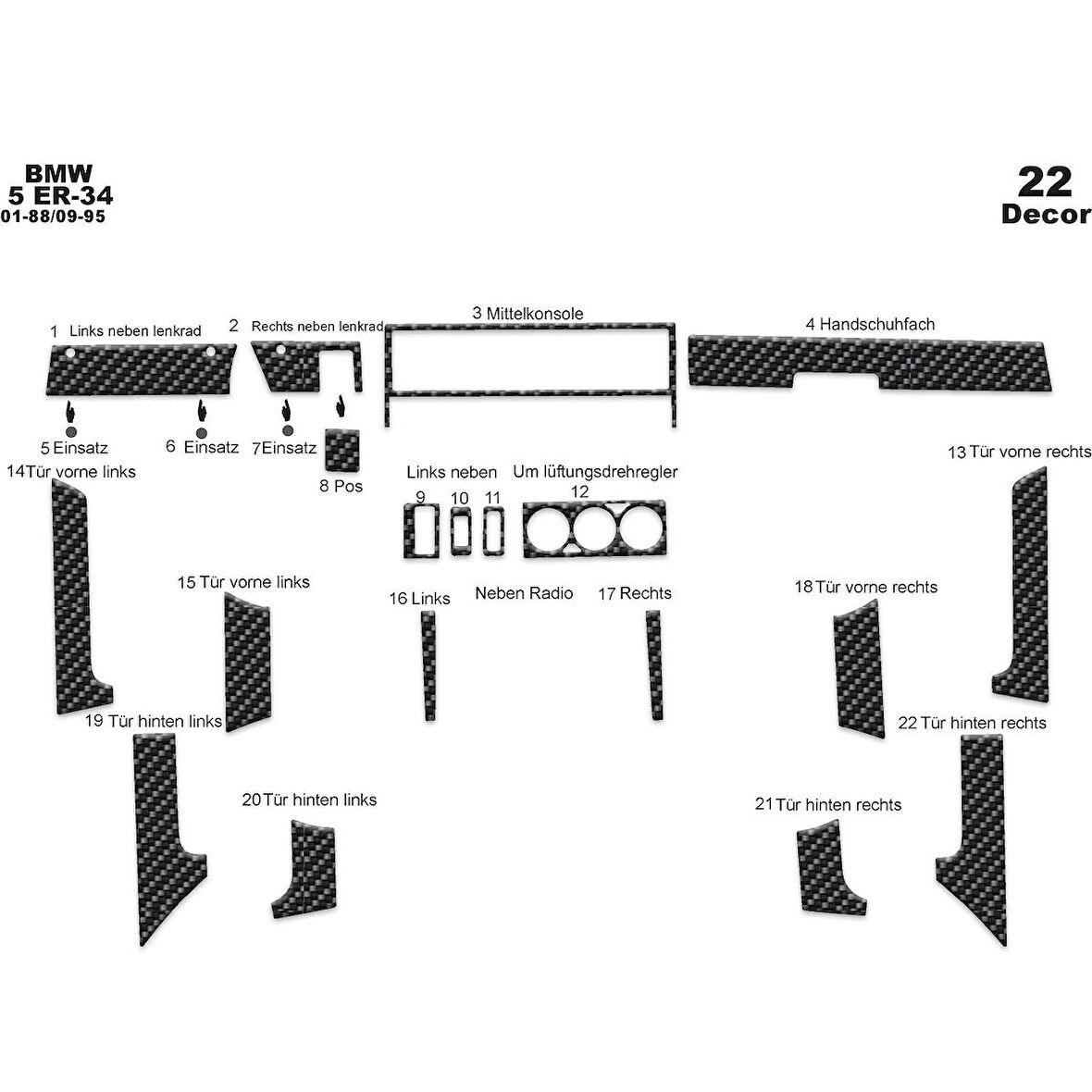 Meriç® Bmw 5 E34 Ön Torpido Kaplama 22 Parça 1988-1995