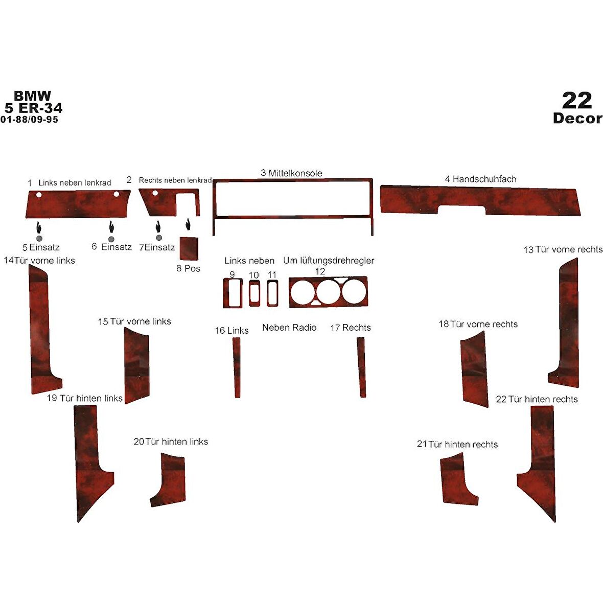 Meriç® Bmw 5 E34 Ön Torpido Kaplama 22 Parça 1988-1995