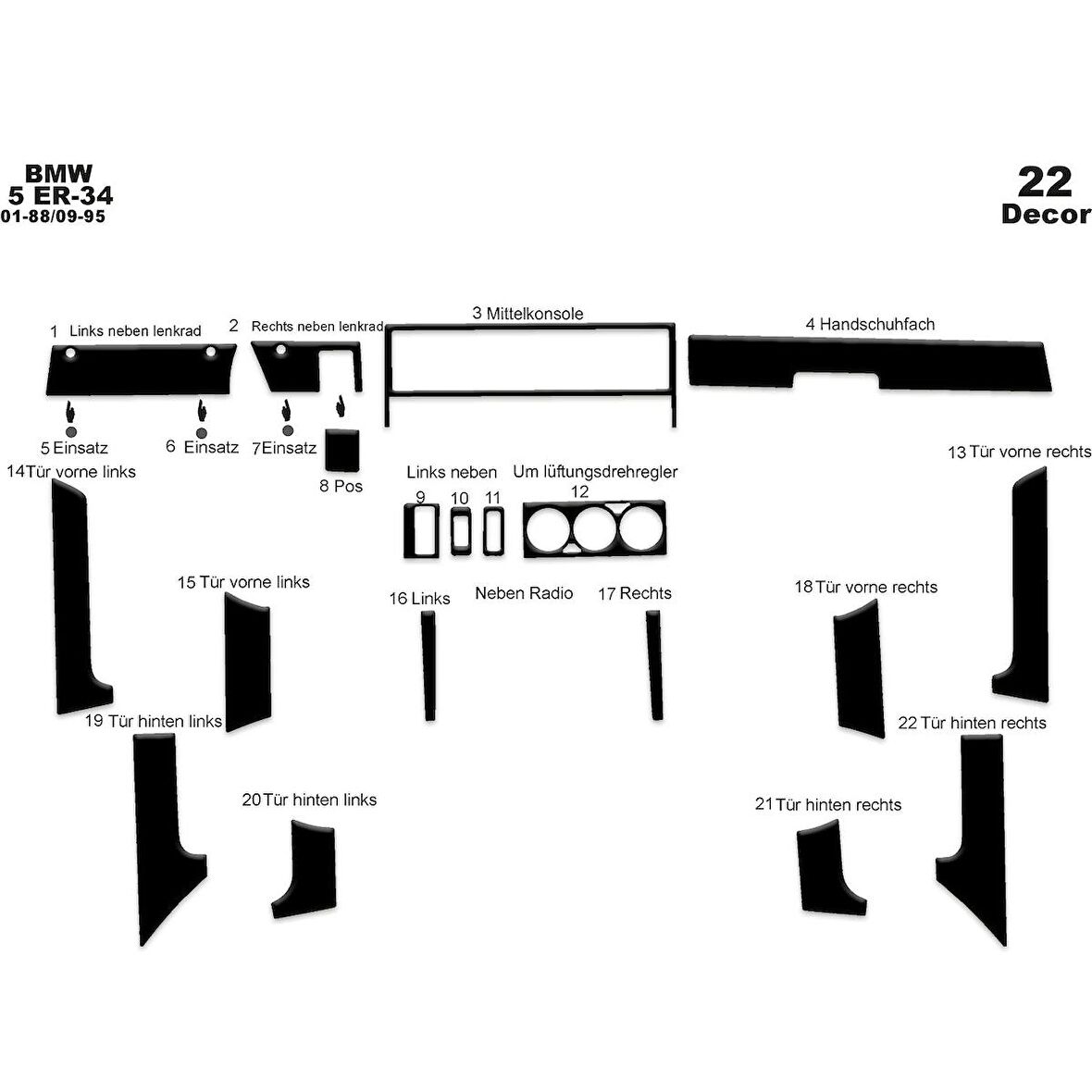 Meriç® Bmw 5 E34 Ön Torpido Kaplama 22 Parça 1988-1995