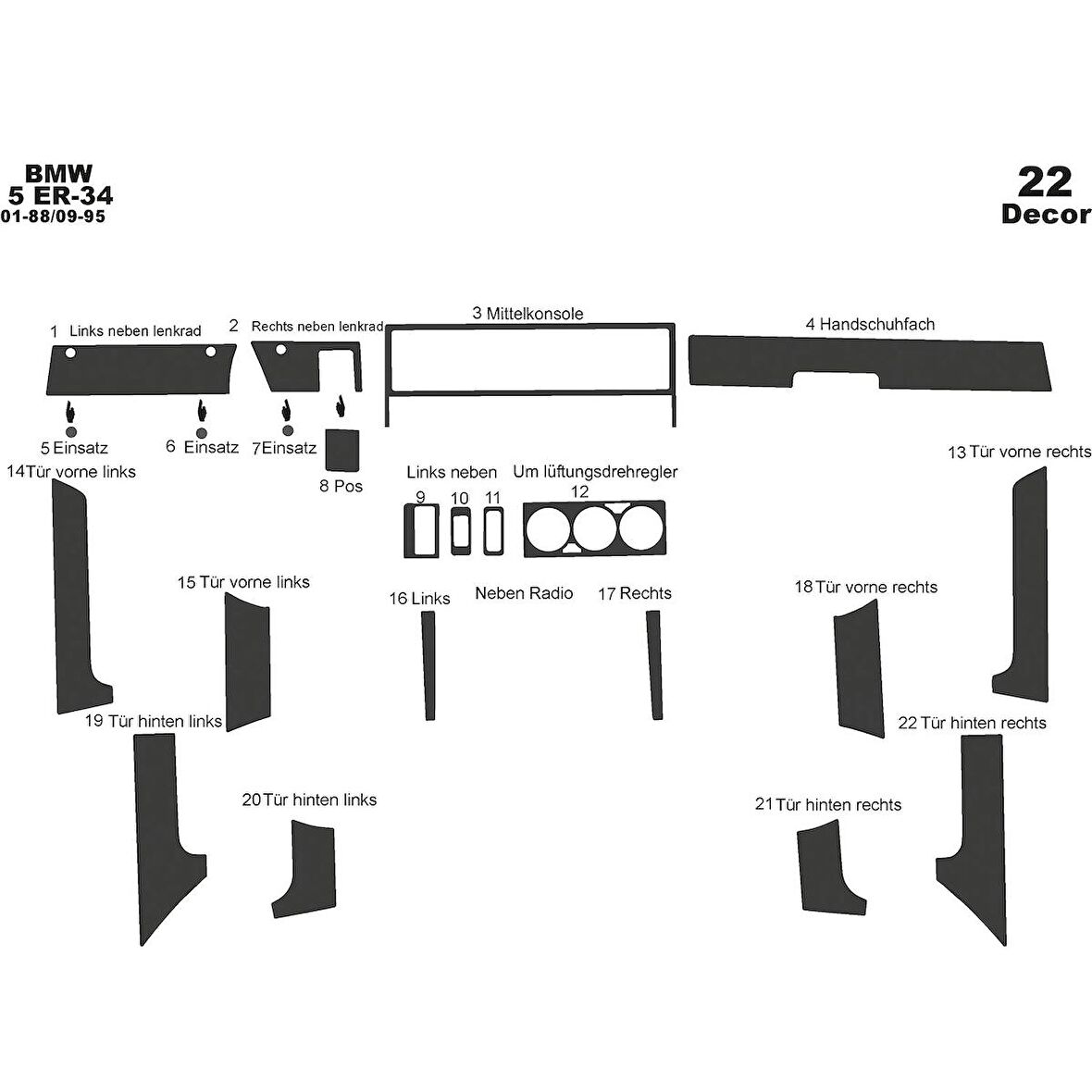 Meriç® Bmw 5 E34 Ön Torpido Kaplama 22 Parça 1988-1995