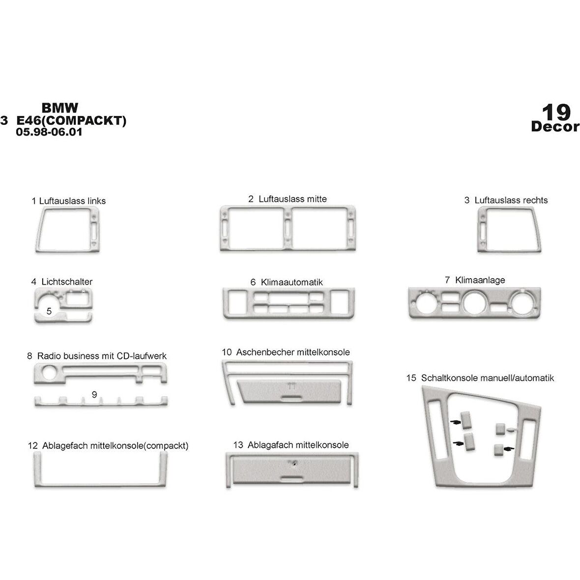 Meriç® Bmw 3 Seri E46 Compackt Ön Torpido Kaplama 19 P. 1998-2004