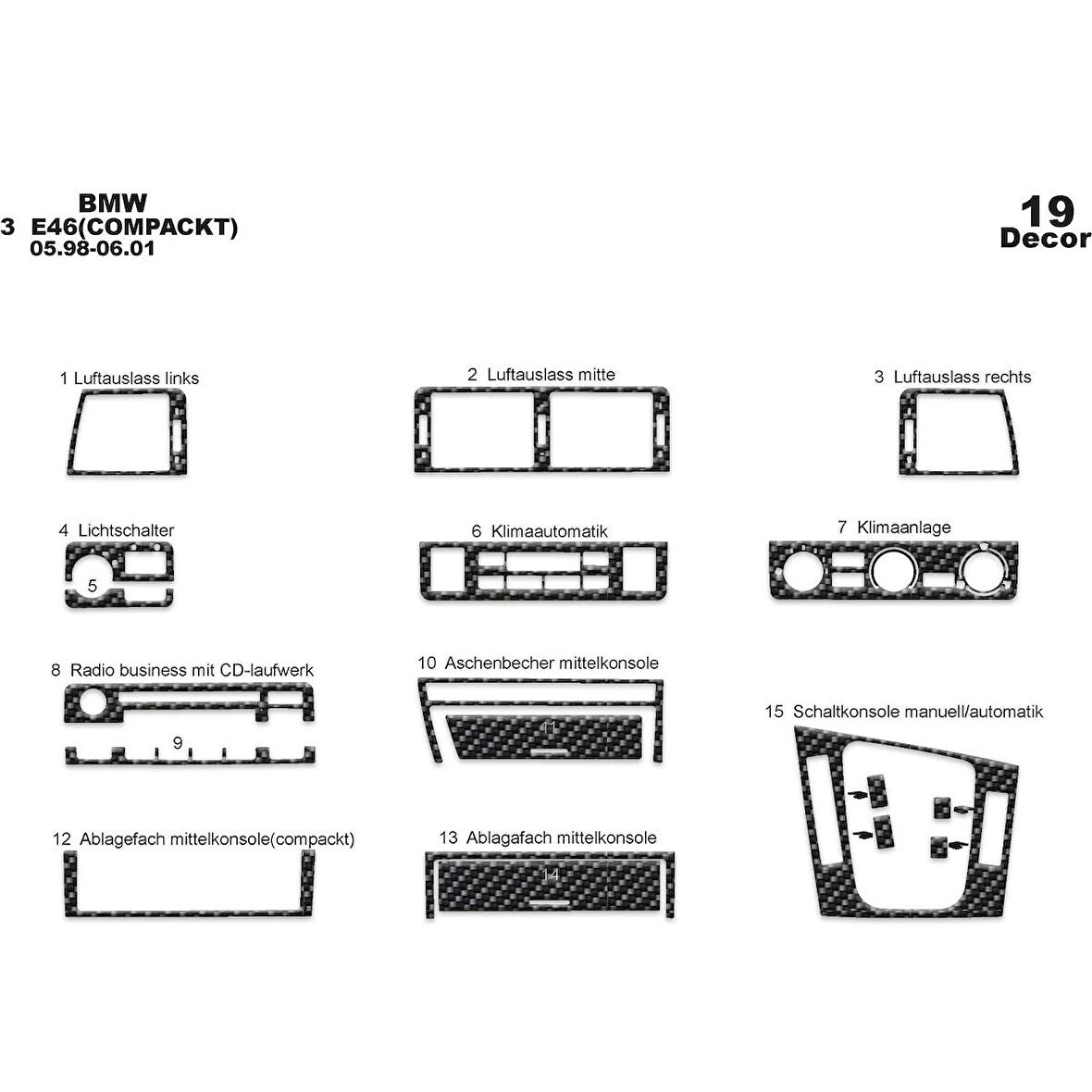 Meriç® Bmw 3 Seri E46 Compackt Ön Torpido Kaplama 19 P. 1998-2004