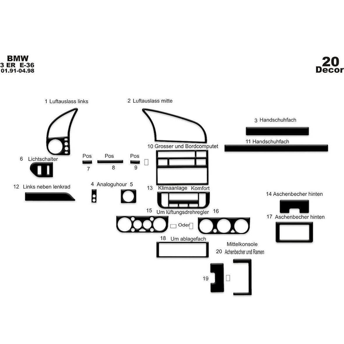 Meriç® Bmw 3 E36 Ön Torpido Kaplama 20 Parça 1991-1998