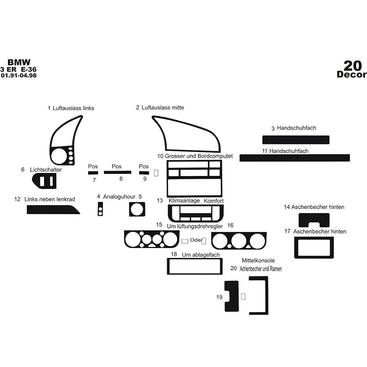 Meriç® Bmw 3 E36 Ön Torpido Kaplama 20 Parça 1991-1998