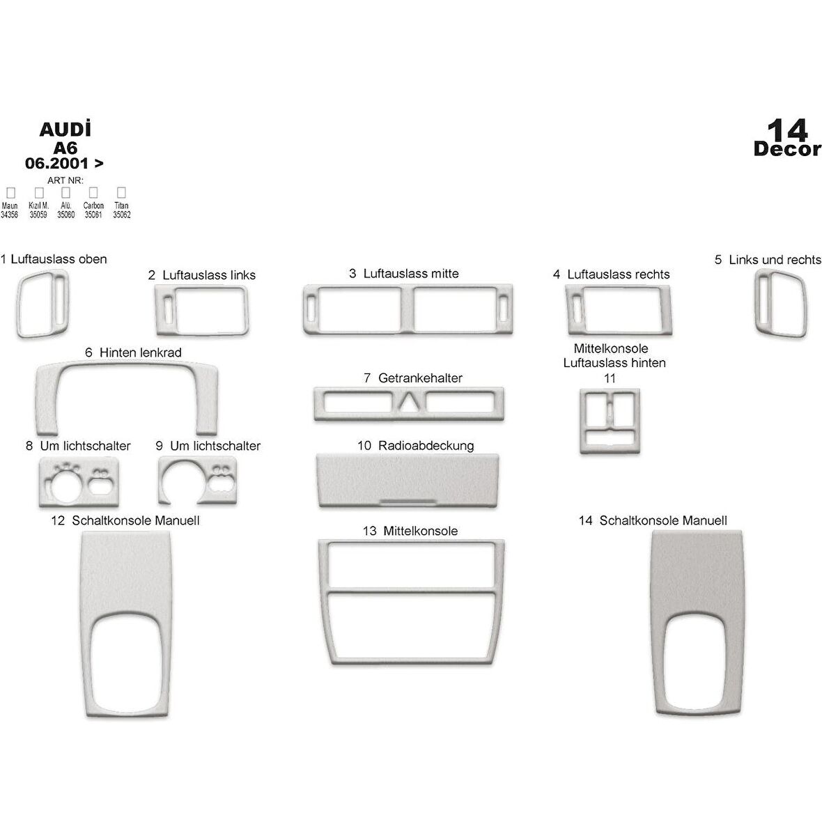Meriç® Audi A6 Ön Torpido Kaplama 14 Parça 2001-2004