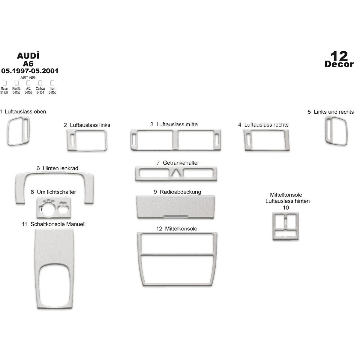 Meriç® Audi A6 Ön Torpido Kaplama 12 Parça 1997-2001
