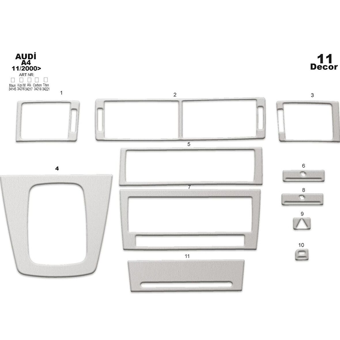 Meriç® Audi A4 Ön Torpido Kaplama 11 Parça 2000-2007