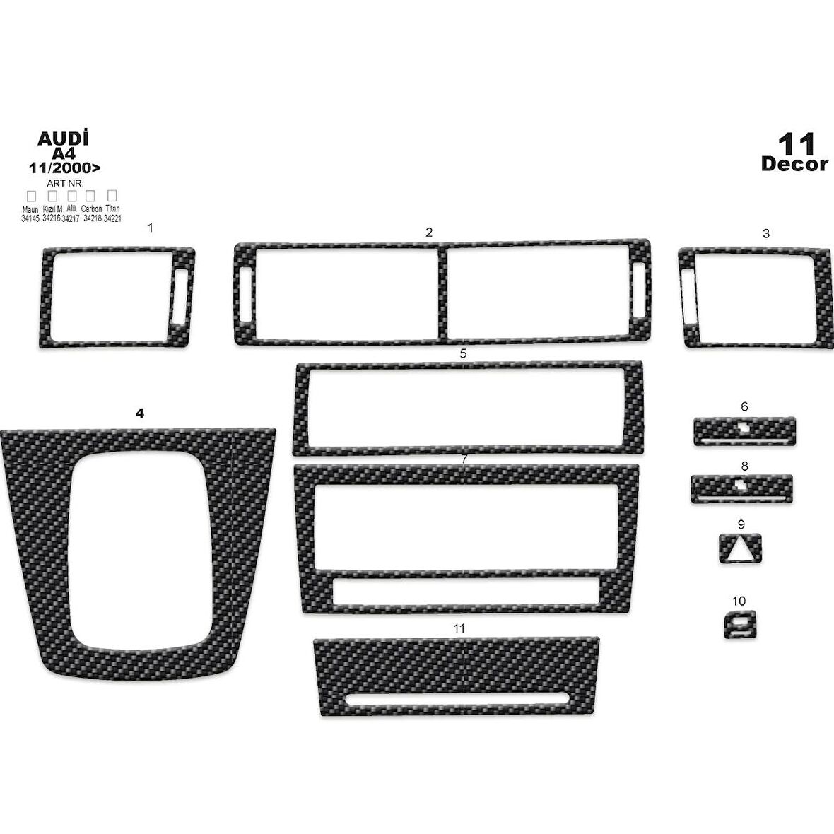 Meriç® Audi A4 Ön Torpido Kaplama 11 Parça 2000-2007