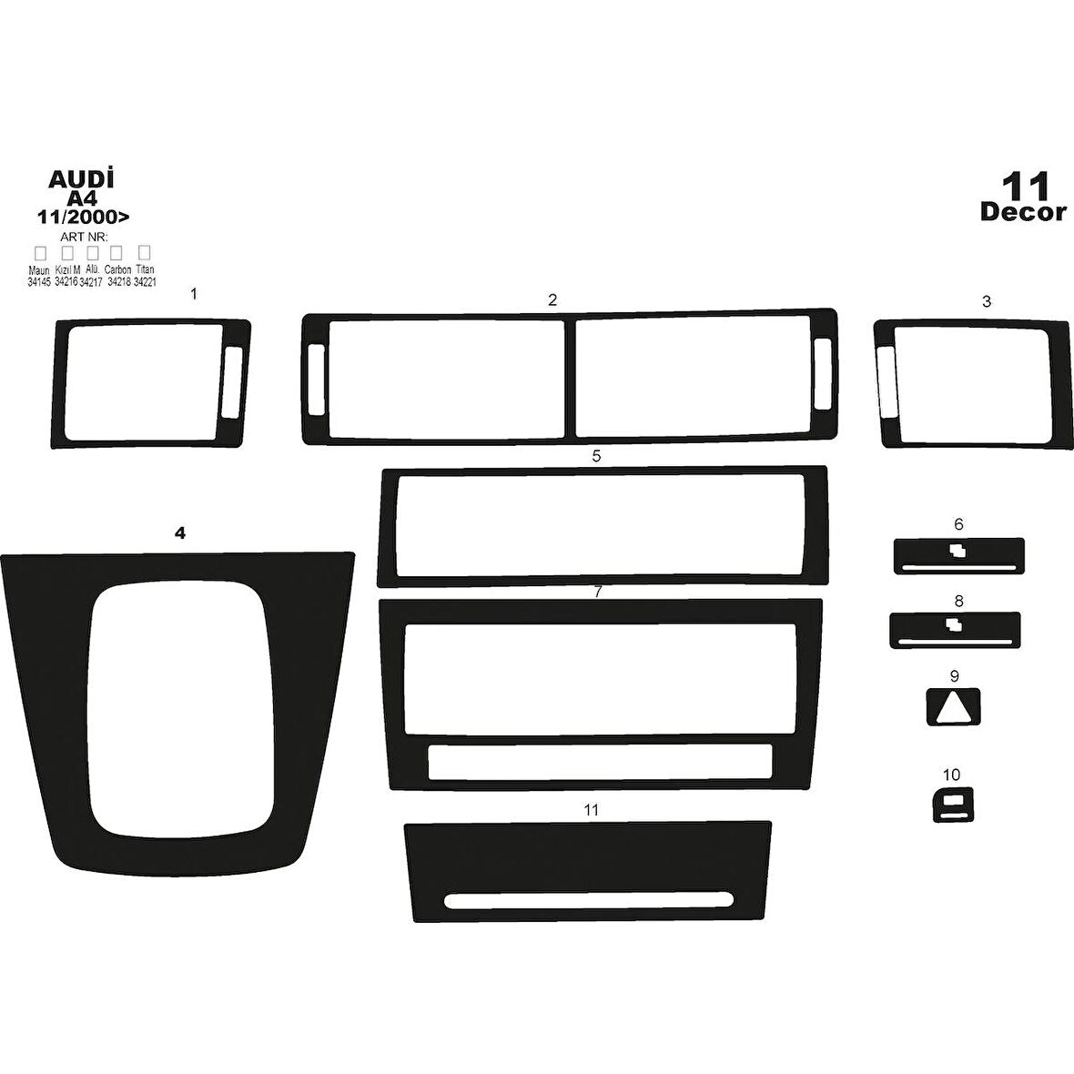 Meriç® Audi A4 Ön Torpido Kaplama 11 Parça 2000-2007