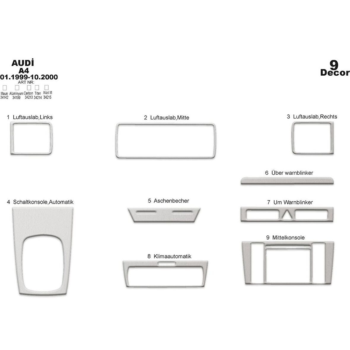 Meriç® Audi A4 Ön Torpido Kaplama 9 Parça 1999-2000