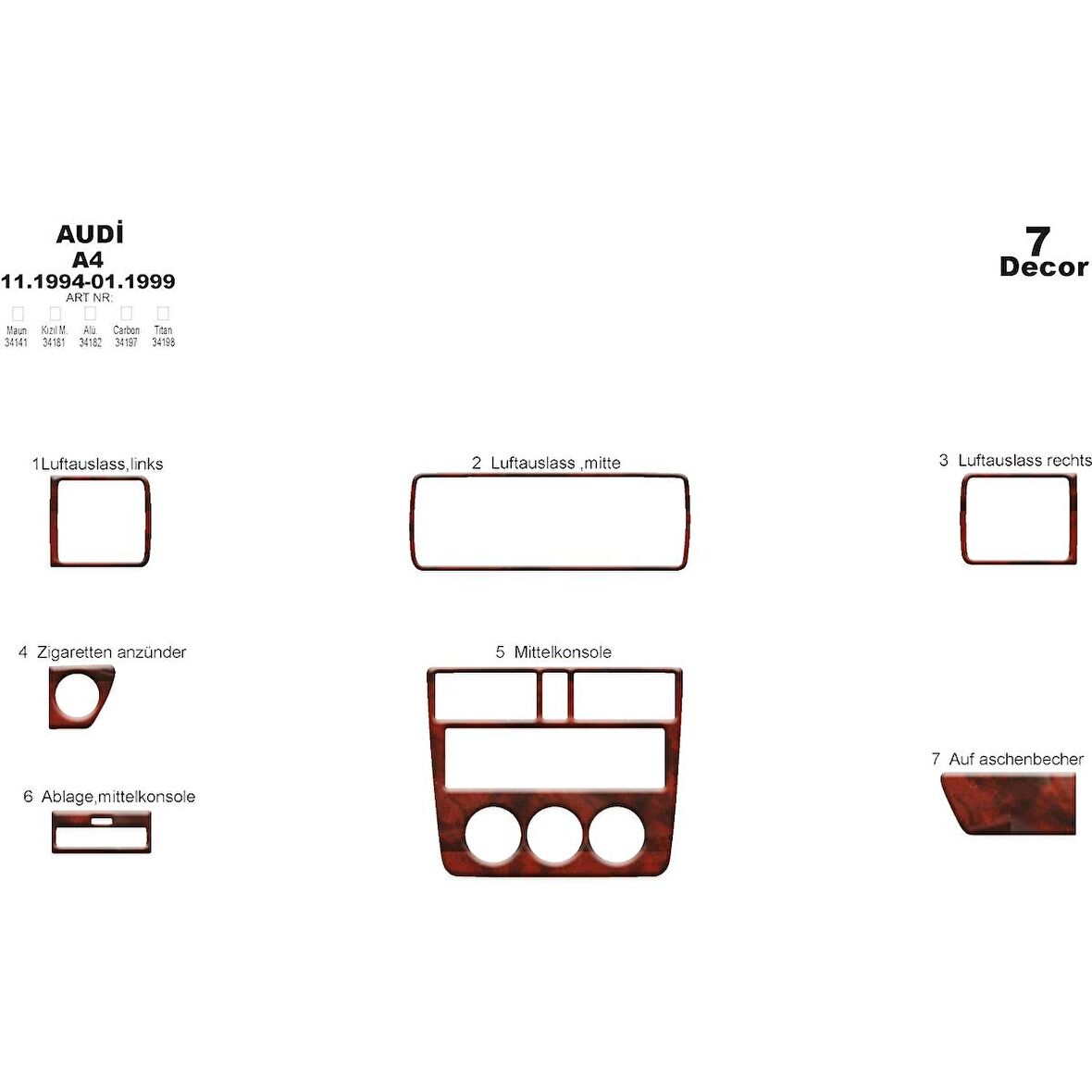 Meriç® Audi A4 Ön Torpido Kaplama 7 Parça 1994-1999