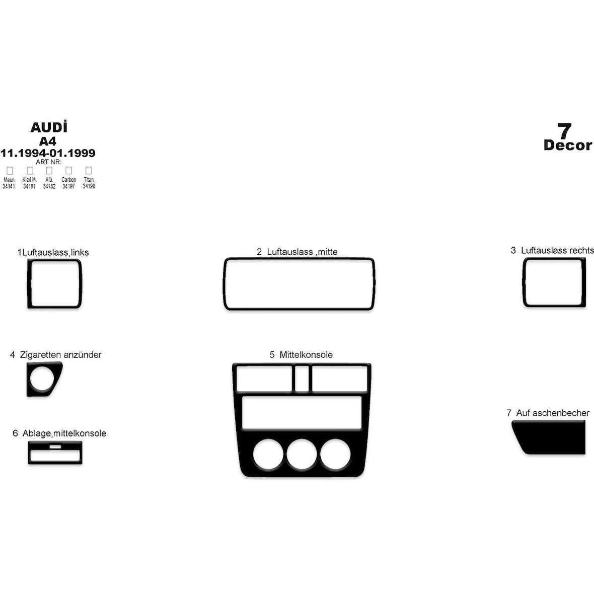 Meriç® Audi A4 Ön Torpido Kaplama 7 Parça 1994-1999