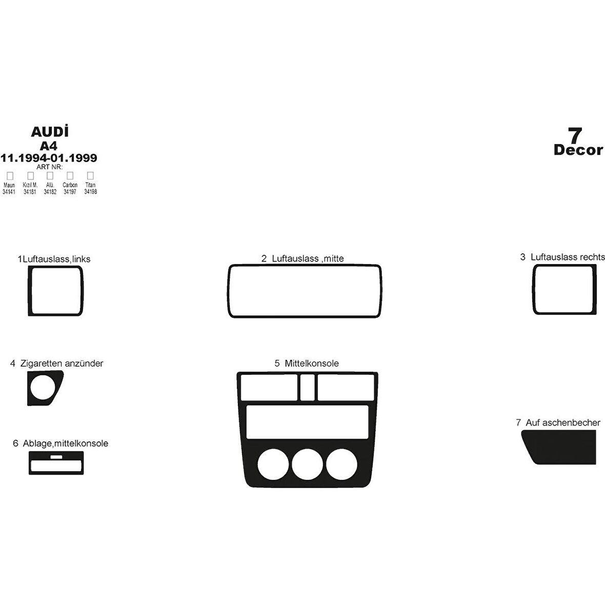 Meriç® Audi A4 Ön Torpido Kaplama 7 Parça 1994-1999